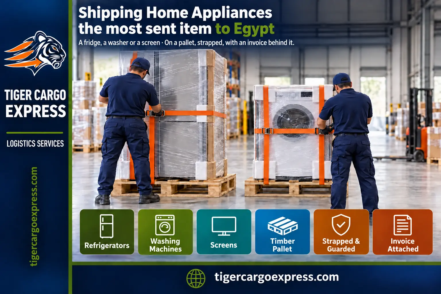 Shipping home appliances from Riyadh to Egypt — a pallet, strapping and an invoice