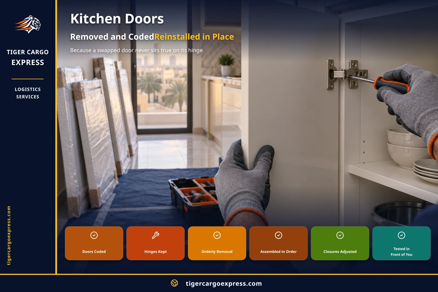 Kitchen doors are removed, coded and return in place