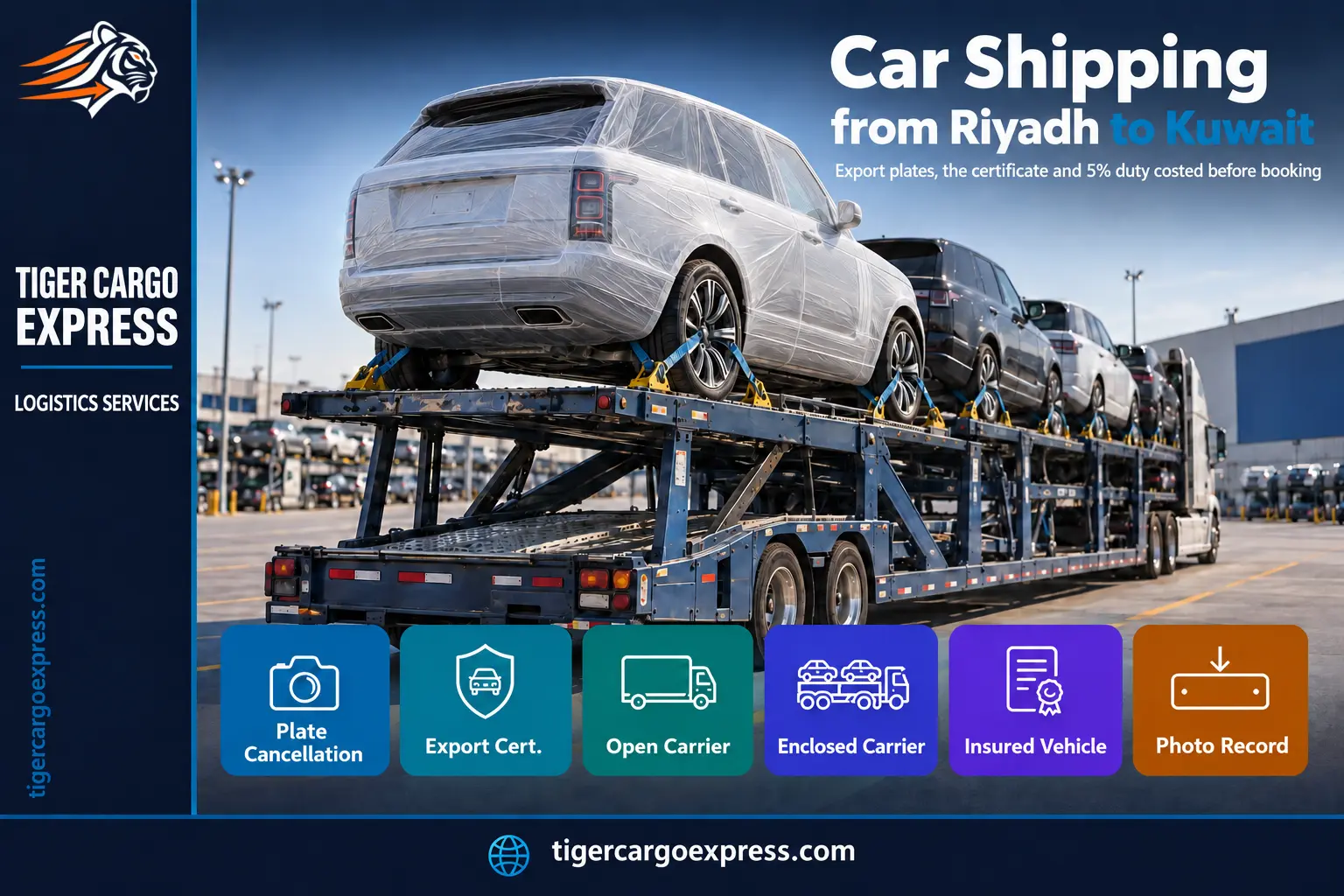 Car shipping from Riyadh to Kuwait — securing the vehicle on the carrier