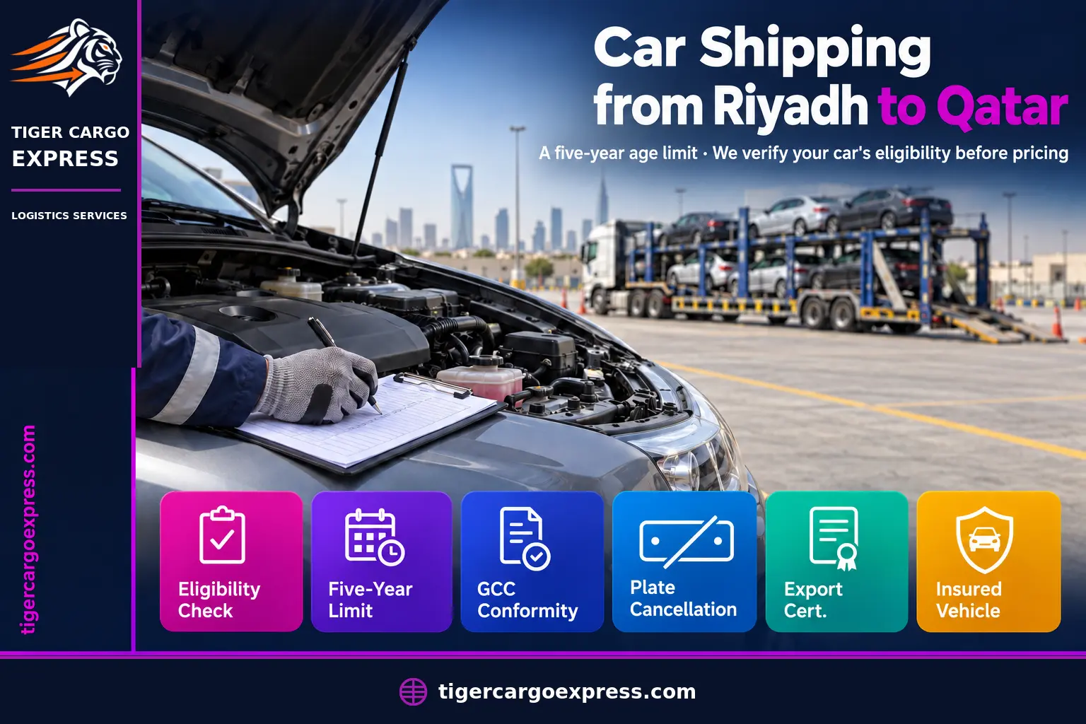 Car shipping from Riyadh to Qatar — verifying vehicle eligibility before pricing
