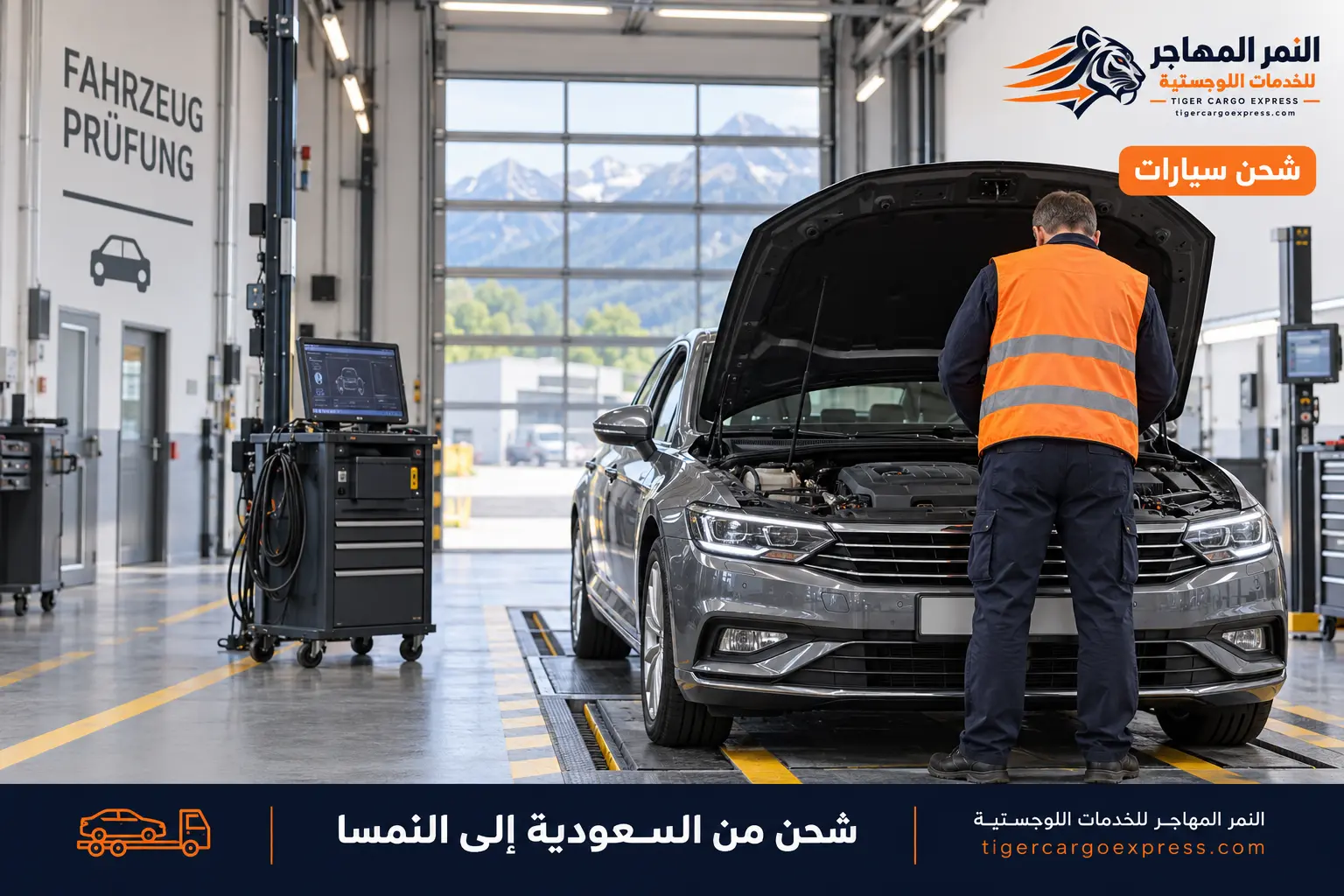 شحن السيارات من السعودية إلى النمسا ومركبة في ساحة فحص واعتماد