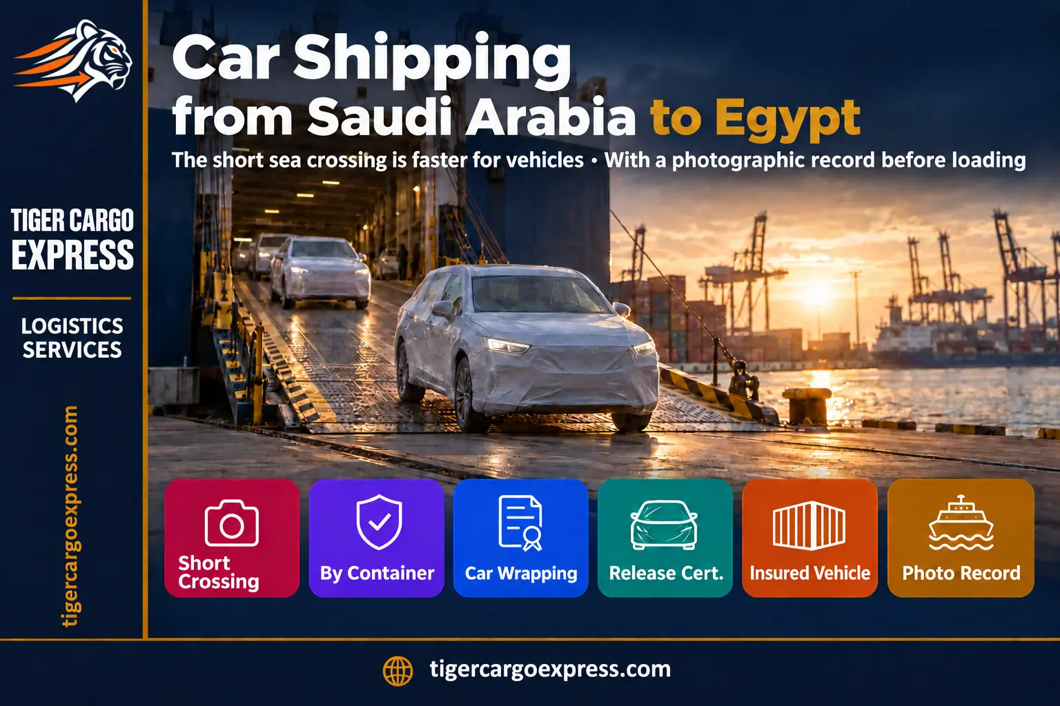 Car shipping from Saudi Arabia to Egypt — vehicles coming off the ferry