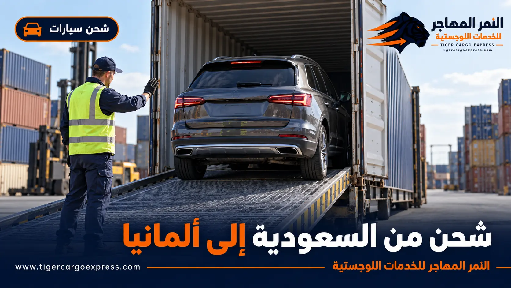 شحن السيارات من السعودية إلى ألمانيا داخل حاوية مغلقة مع تثبيت كامل