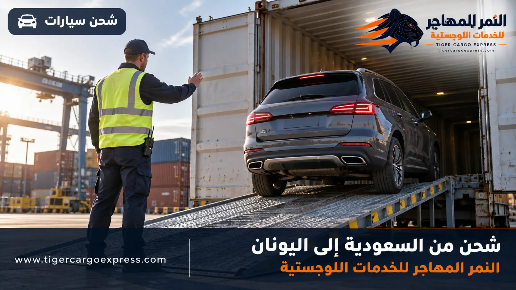 شحن السيارات من السعودية إلى اليونان داخل حاوية مغلقة مع تثبيت كامل