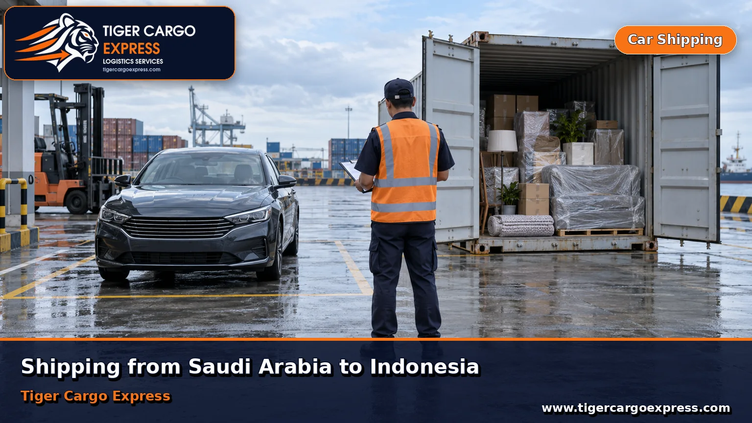 Car shipping from Saudi Arabia to Indonesia with a vehicle kept separate from household goods at a customs yard