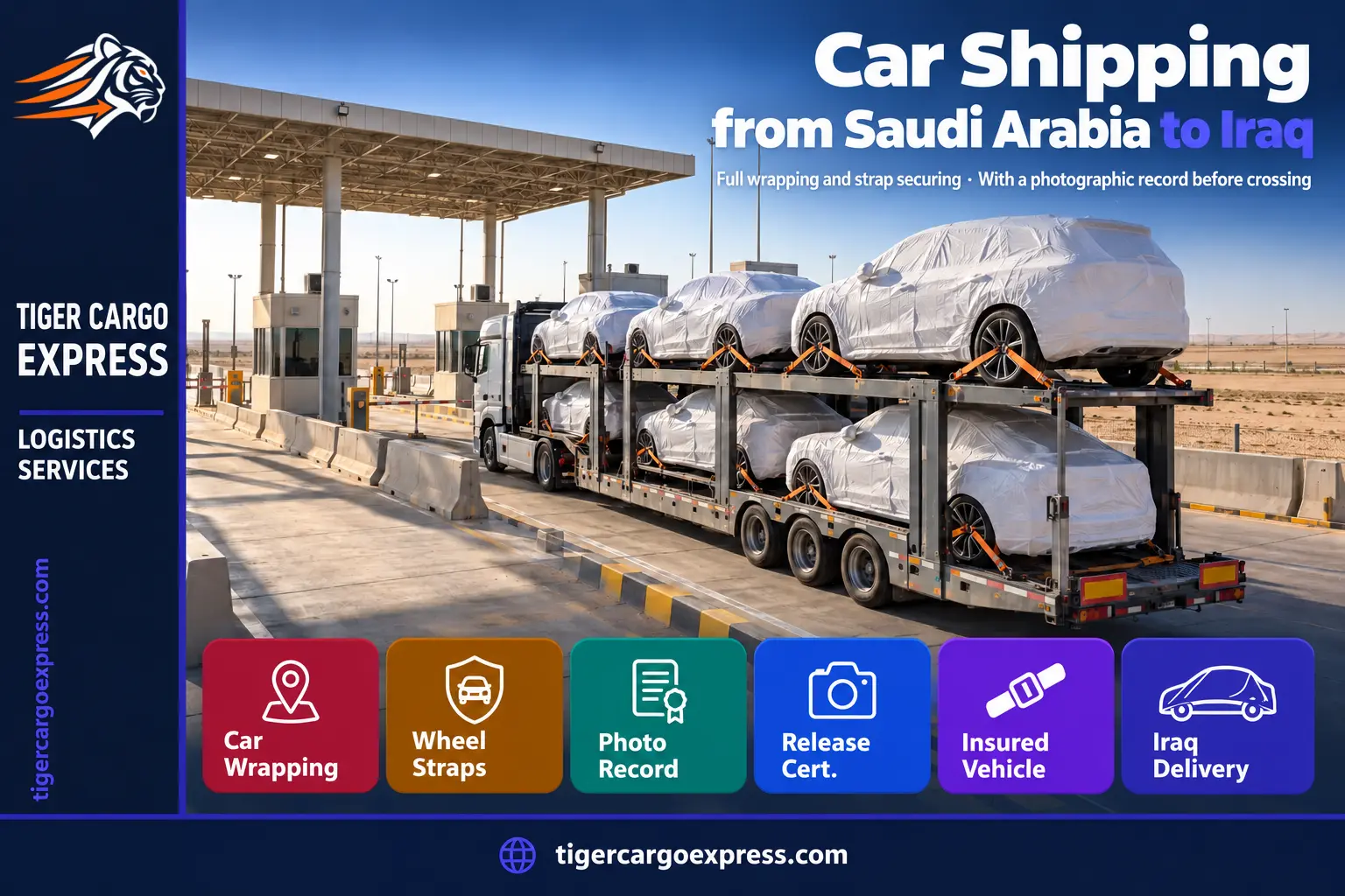 Car shipping from Saudi Arabia to Iraq — the vehicle at the land crossing
