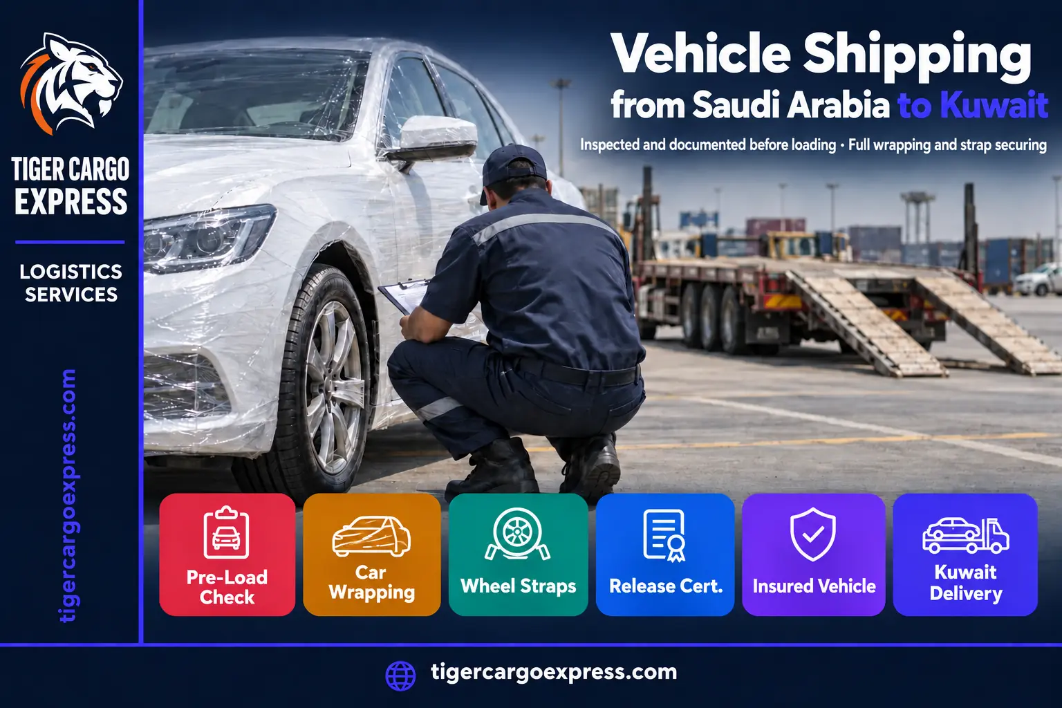 Car shipping from Saudi Arabia to Kuwait — inspection and documentation before loading