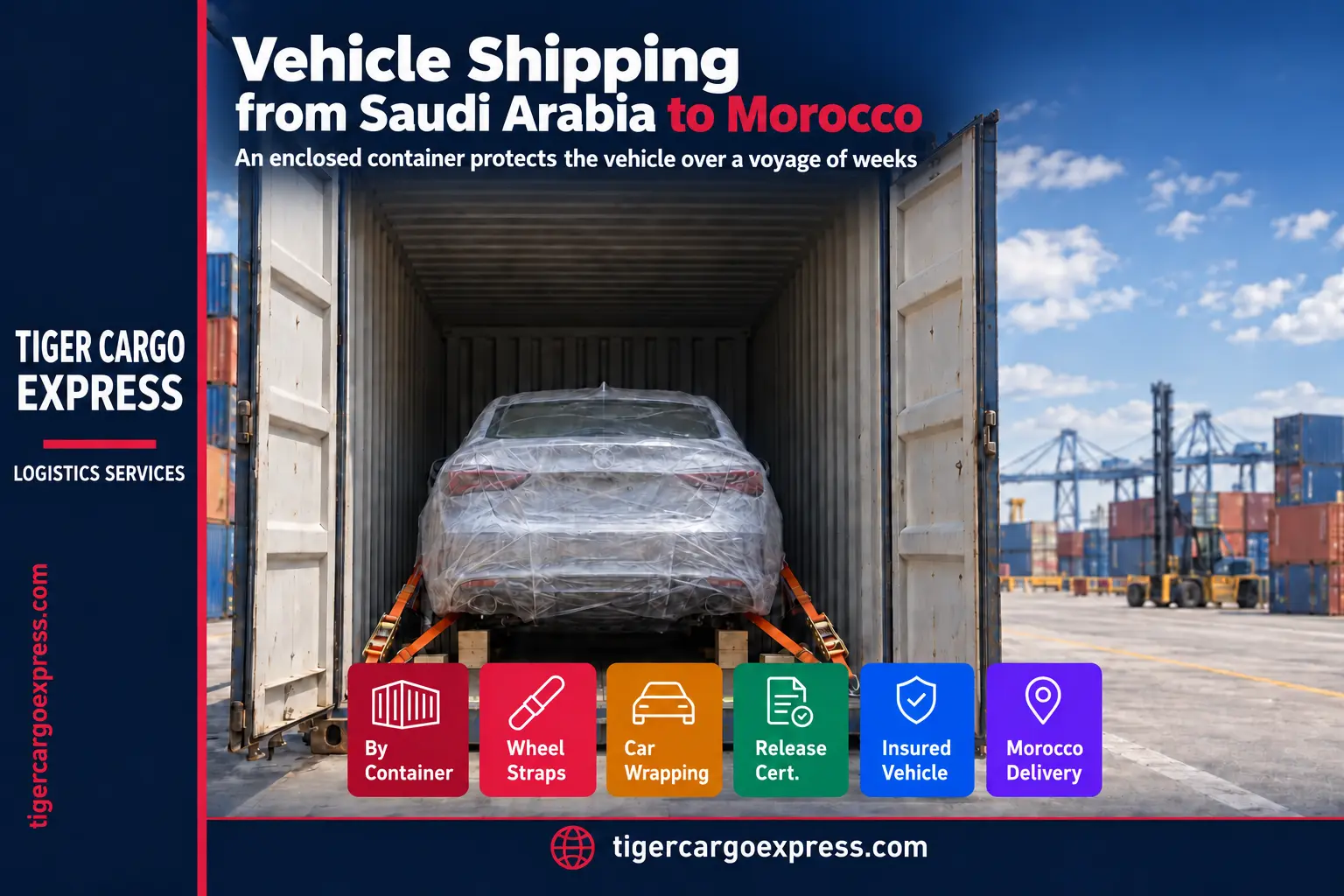 Car shipping from Saudi Arabia to Morocco inside an enclosed container