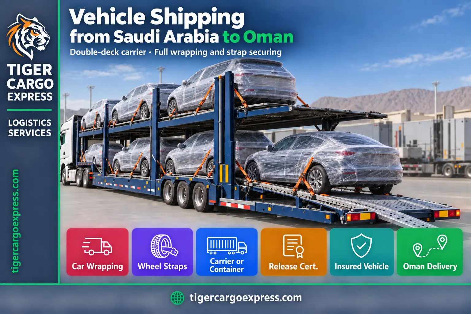 Car shipping from Saudi Arabia to Oman — a double-deck car carrier