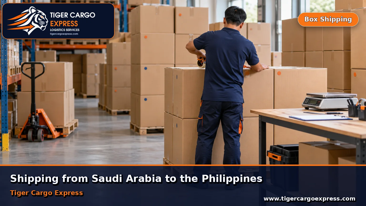 Box shipping from Saudi Arabia to the Philippines with boxes sealed and numbered