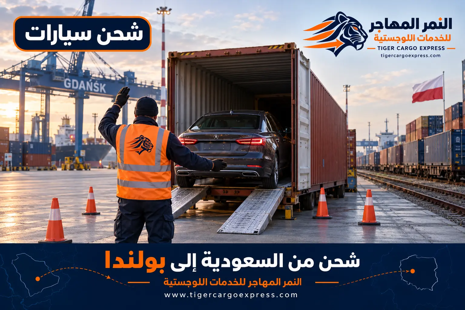 شحن السيارات من السعودية إلى بولندا داخل حاوية مغلقة إلى ميناء غدانسك