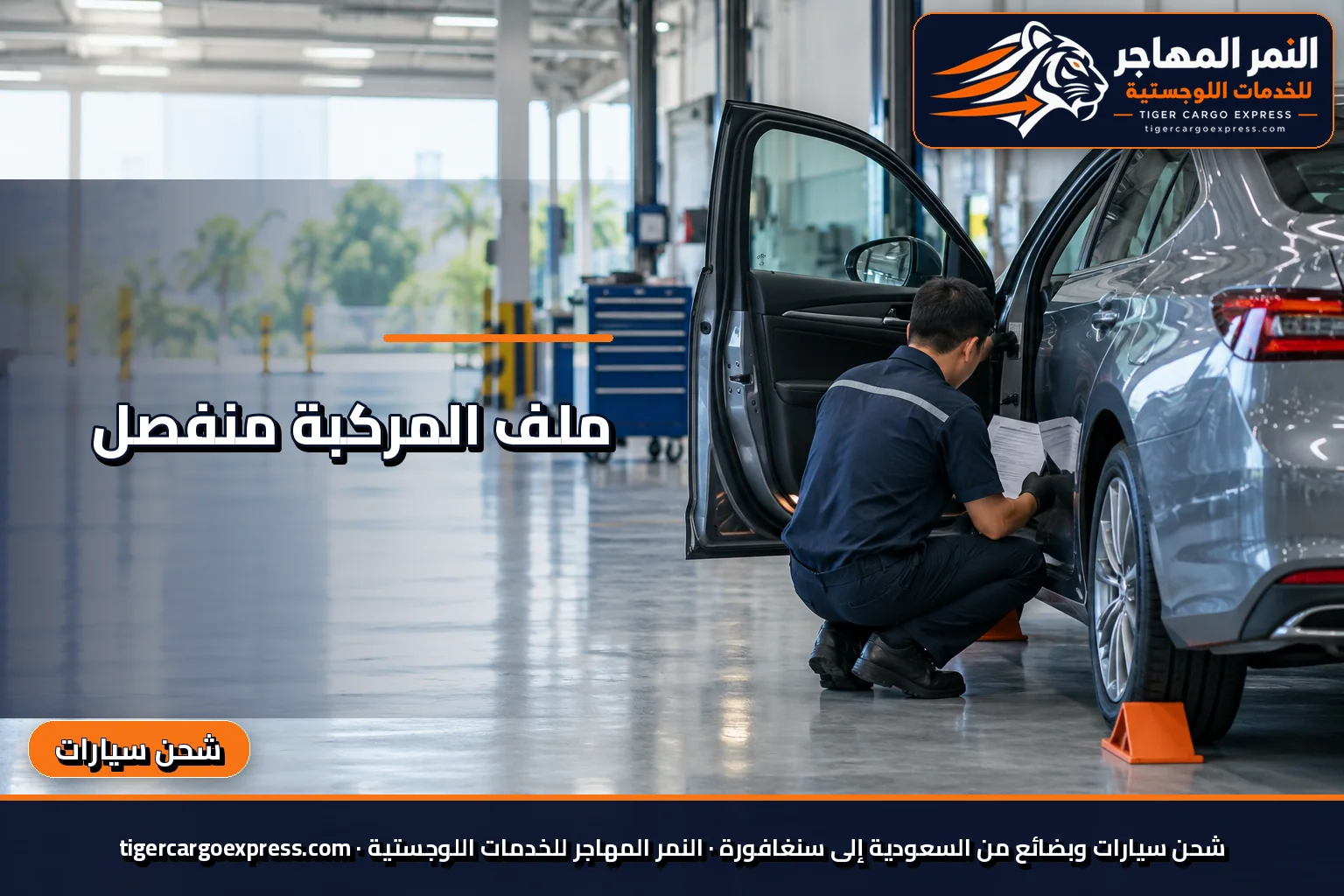 فحص مواصفات المركبة في مستودع قبل الشحن إلى سنغافورة