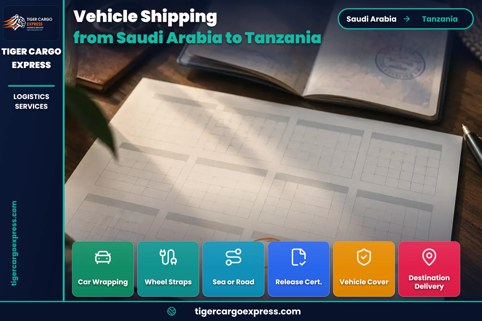 Passport entry stamp and a single circled square on a calendar for shipping to Tanzania
