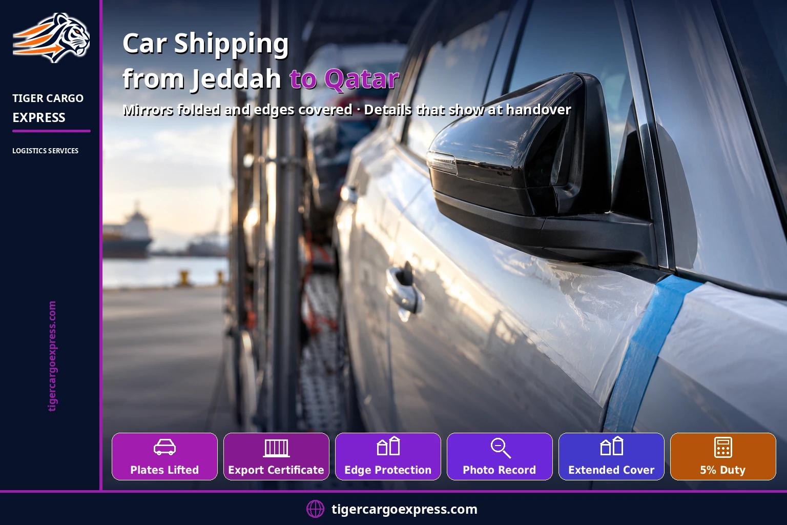 Car shipping from Jeddah to Qatar — mirrors folded and edges covered