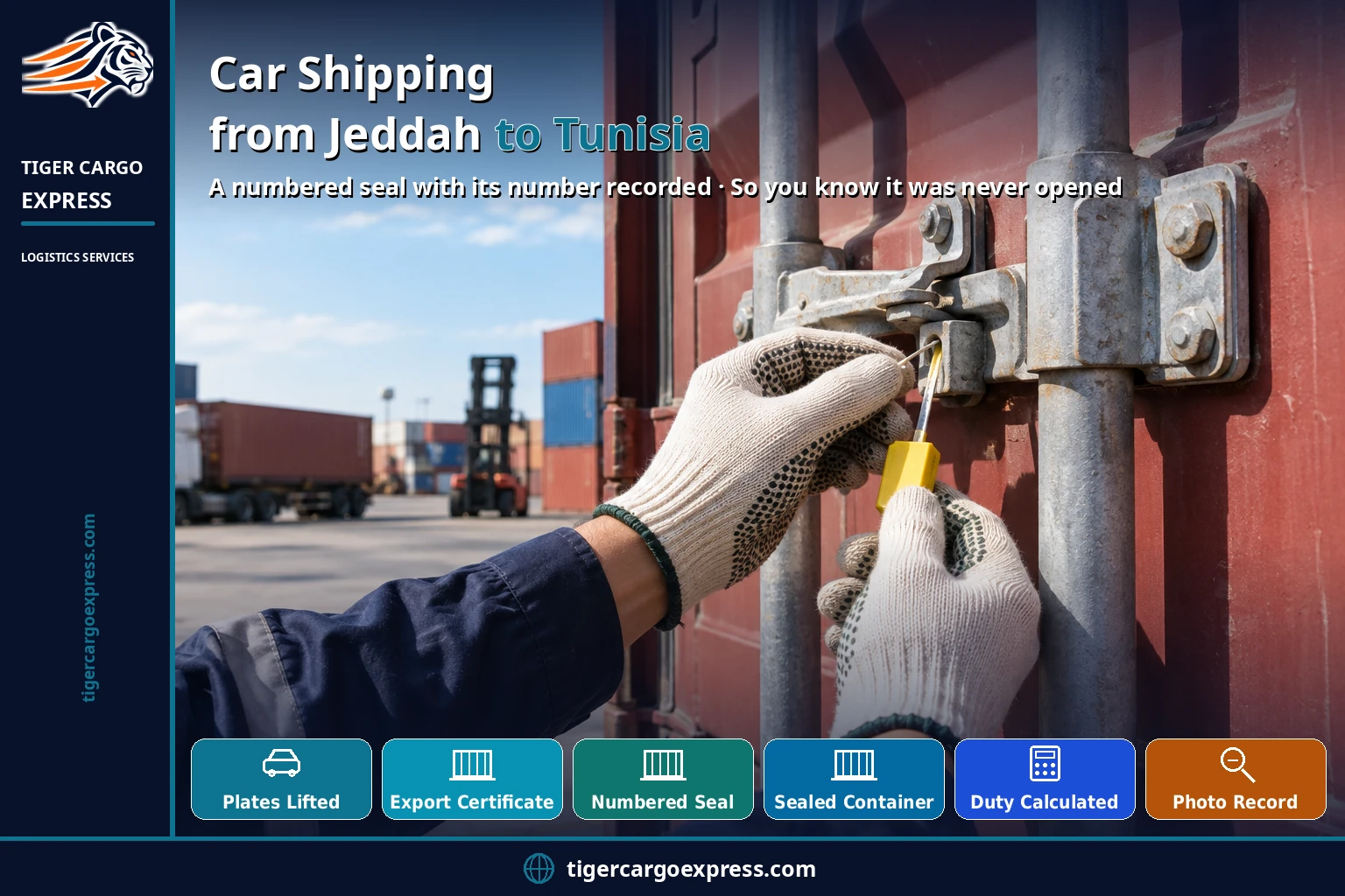 Car shipping from Jeddah to Tunisia — a numbered seal with its number recorded
