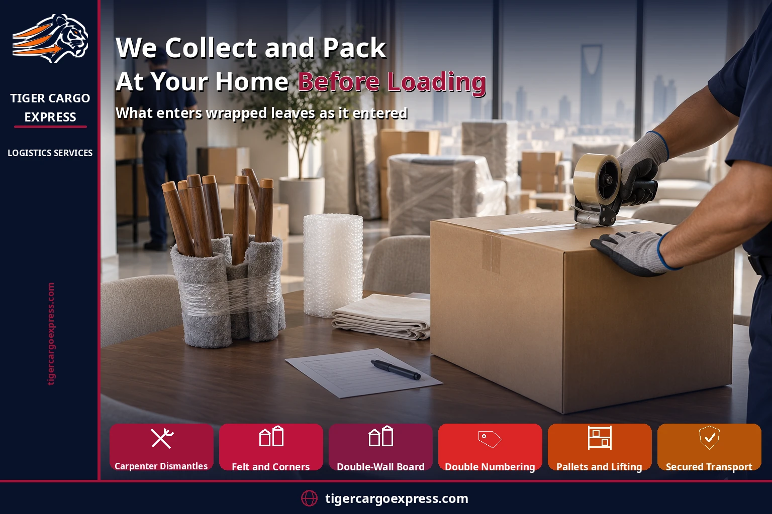 We collect and pack at your home before loading