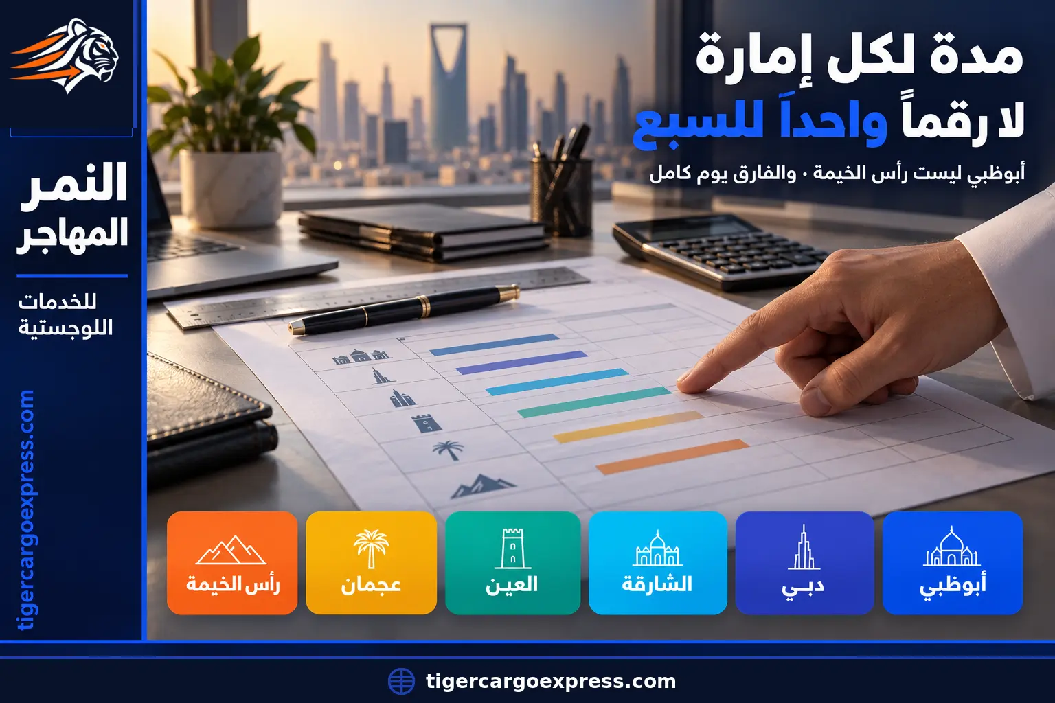 مدة الشحن من الرياض لكل إمارة على حدة — لا رقم واحد للسبع