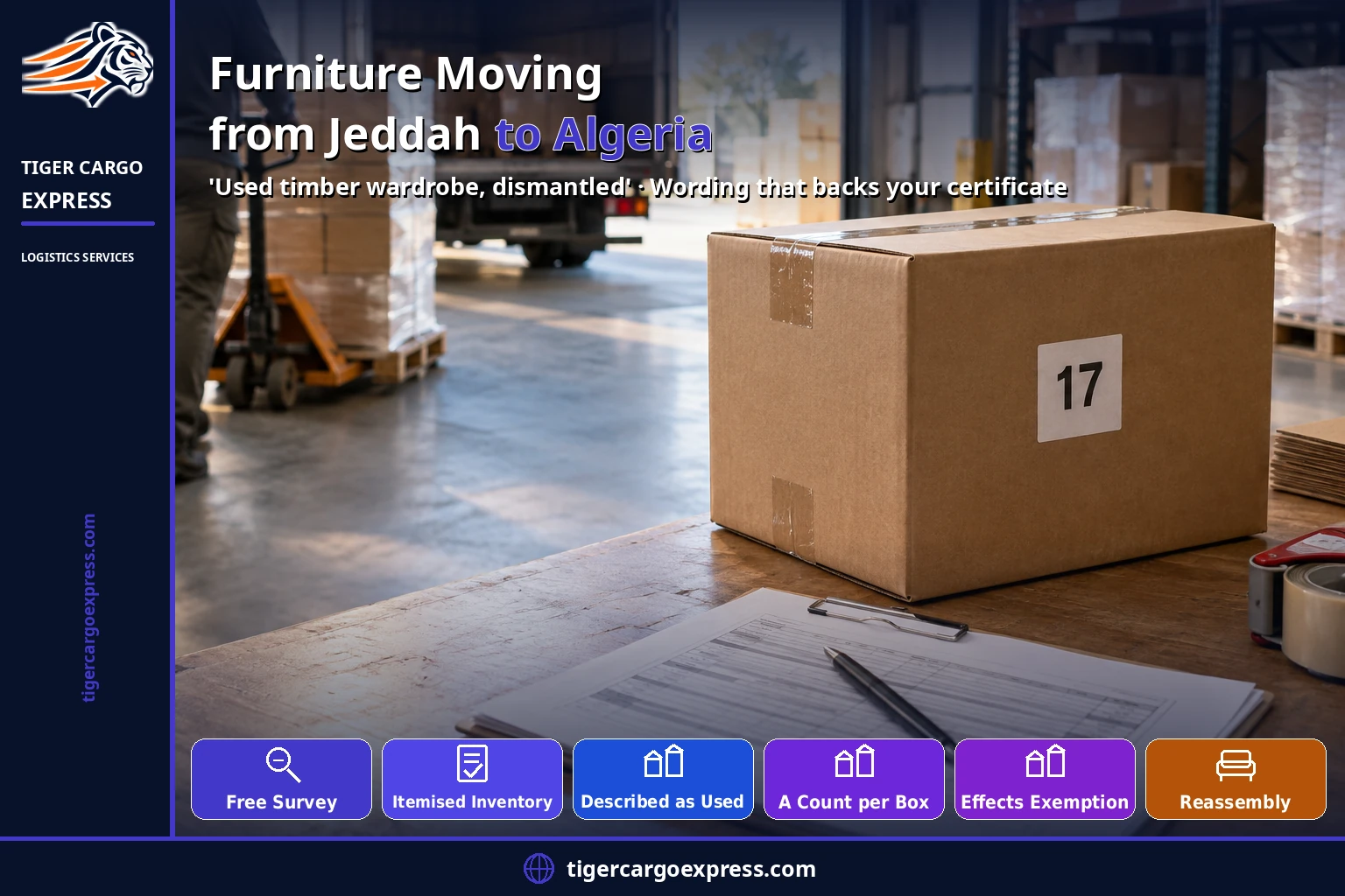 Furniture moving from Jeddah to Algeria — an inventory by item and count, not a general description