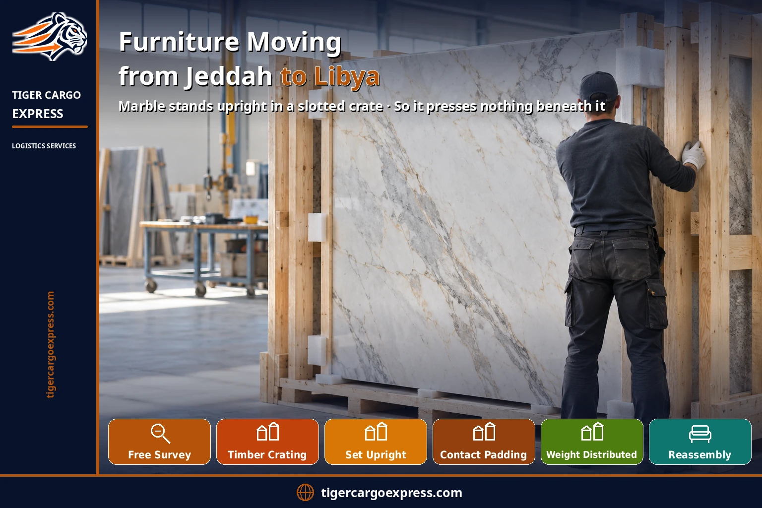 Furniture moving from Jeddah to Libya — a number on every box meeting a line on the list