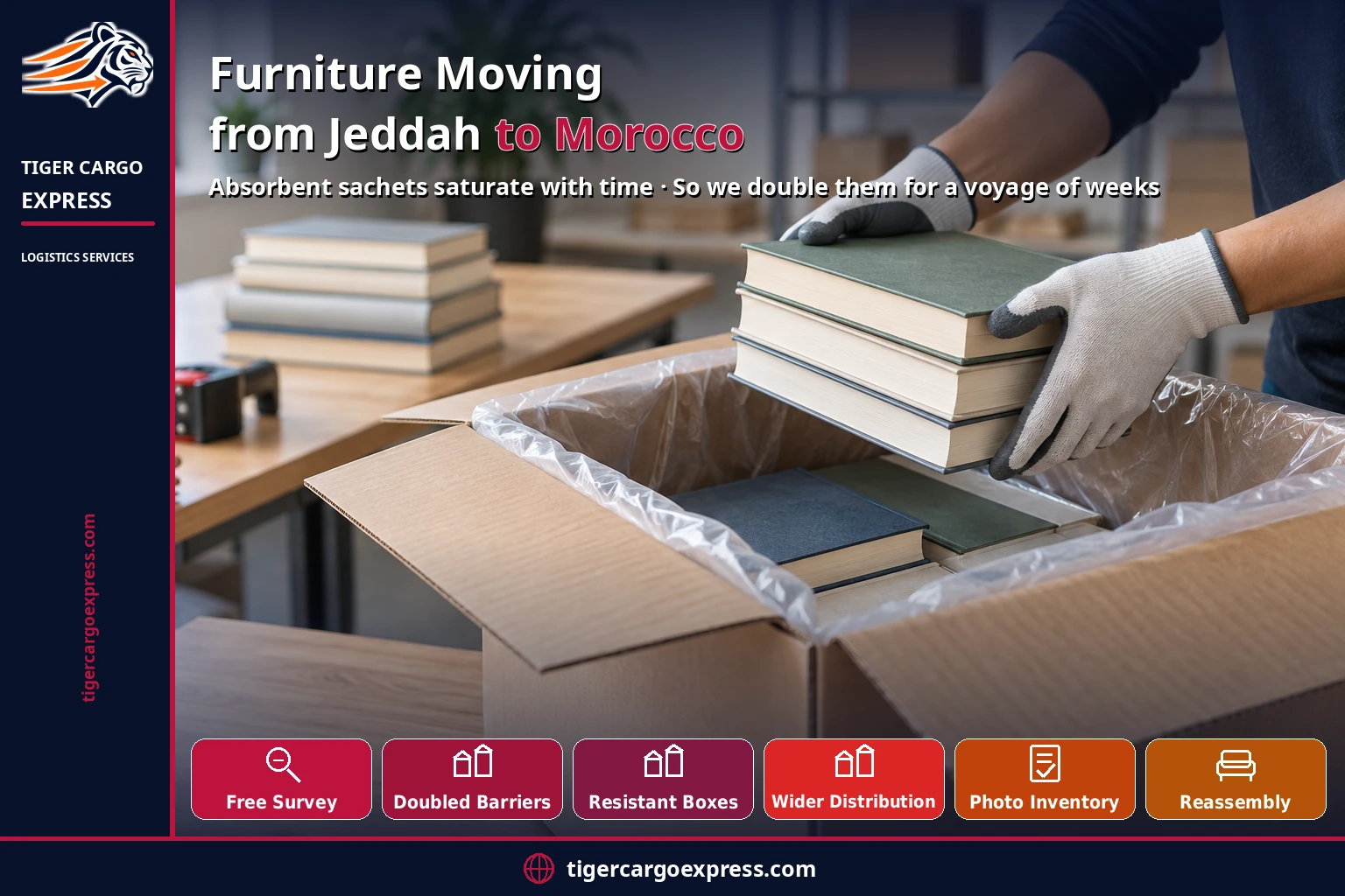 Furniture moving from Jeddah to Morocco — absorbent sachets saturate with time