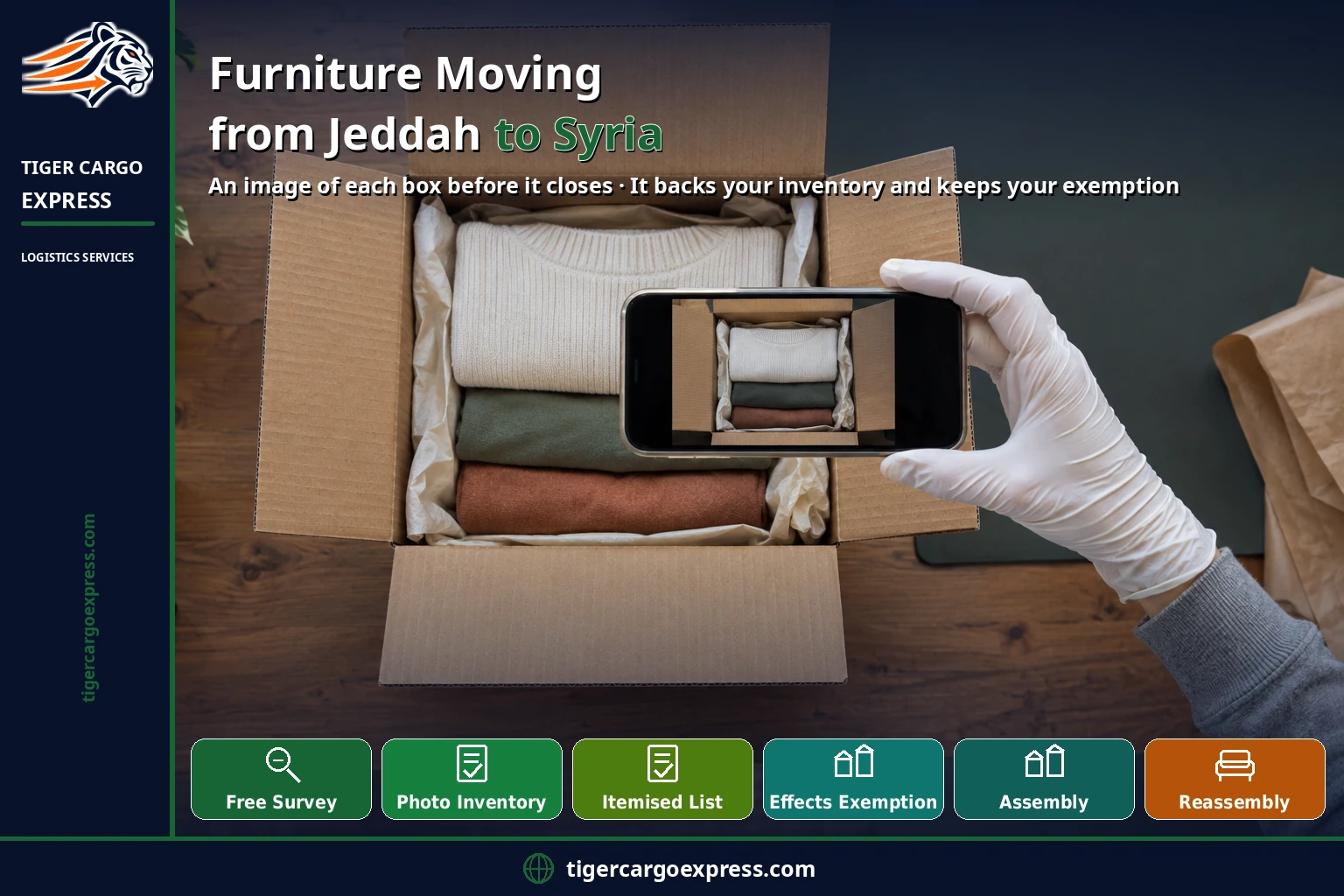 Furniture moving from Jeddah to Syria — an image of each box's contents before it closes