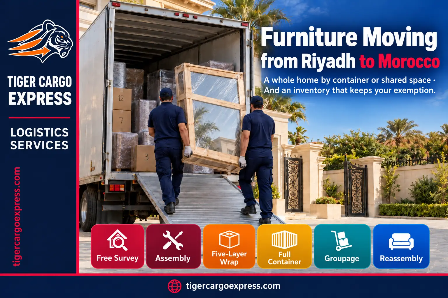 Furniture moving from Riyadh to Morocco — a full container or shared space