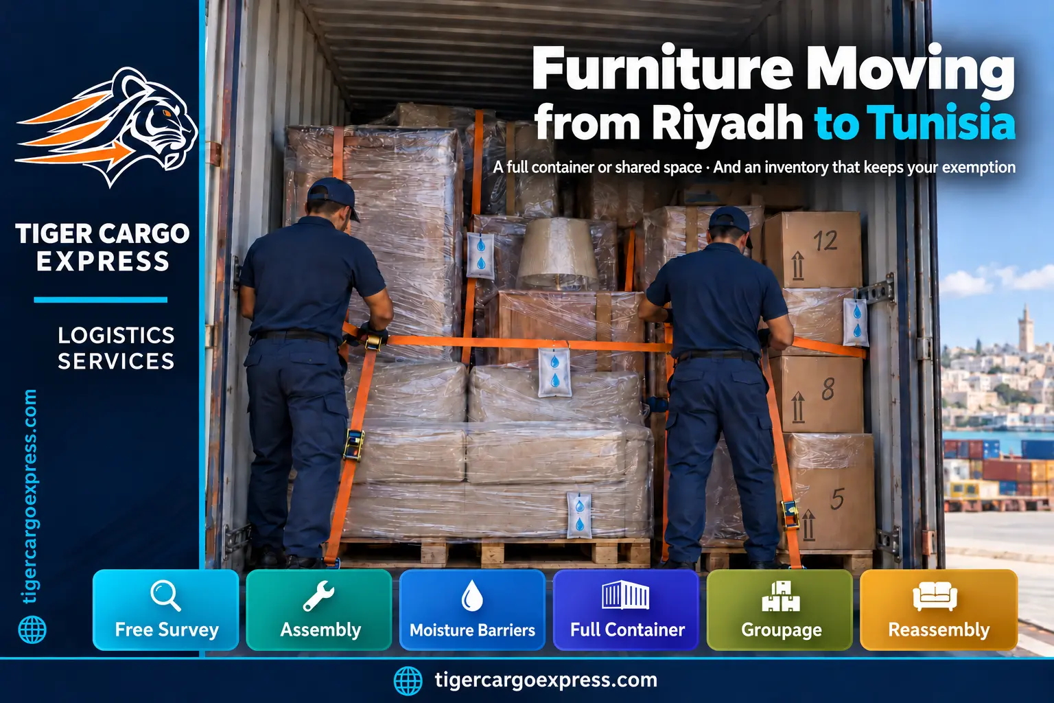Furniture moving from Riyadh to Tunisia — a full container or shared space