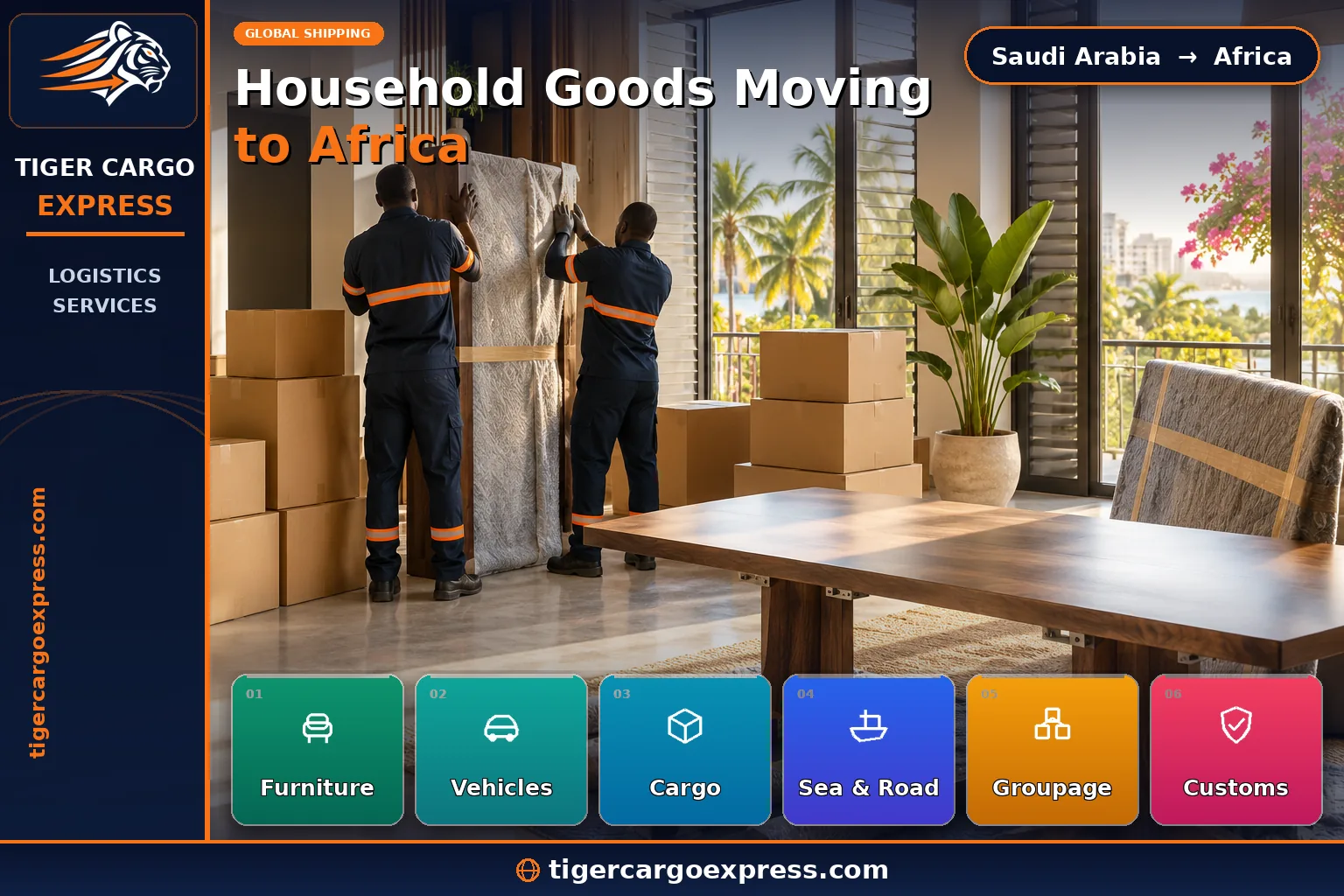 Household goods moving from Saudi Arabia to Africa with road-grade packing