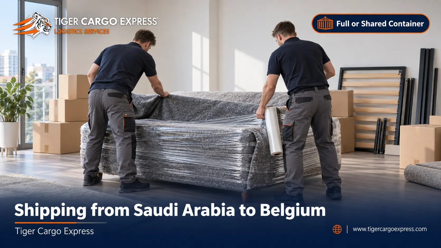 Furniture moving from Saudi Arabia to Belgium with professional multi-layer packing