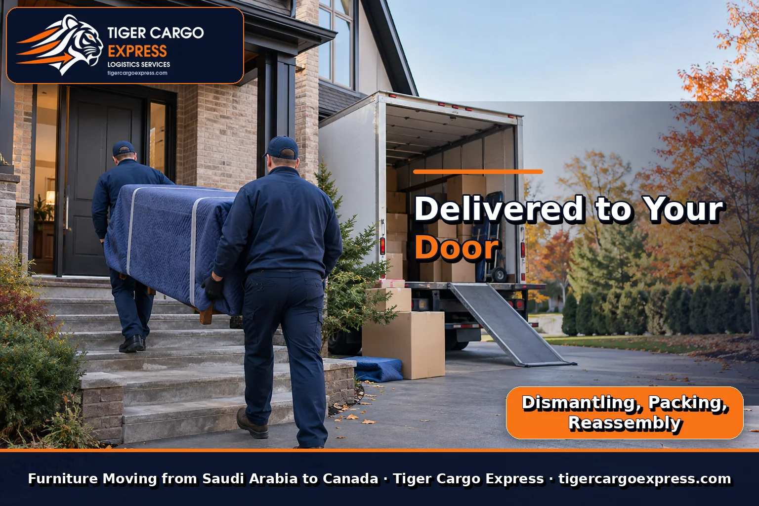 Furniture moving from Saudi Arabia to Canada with delivery outside a Canadian house
