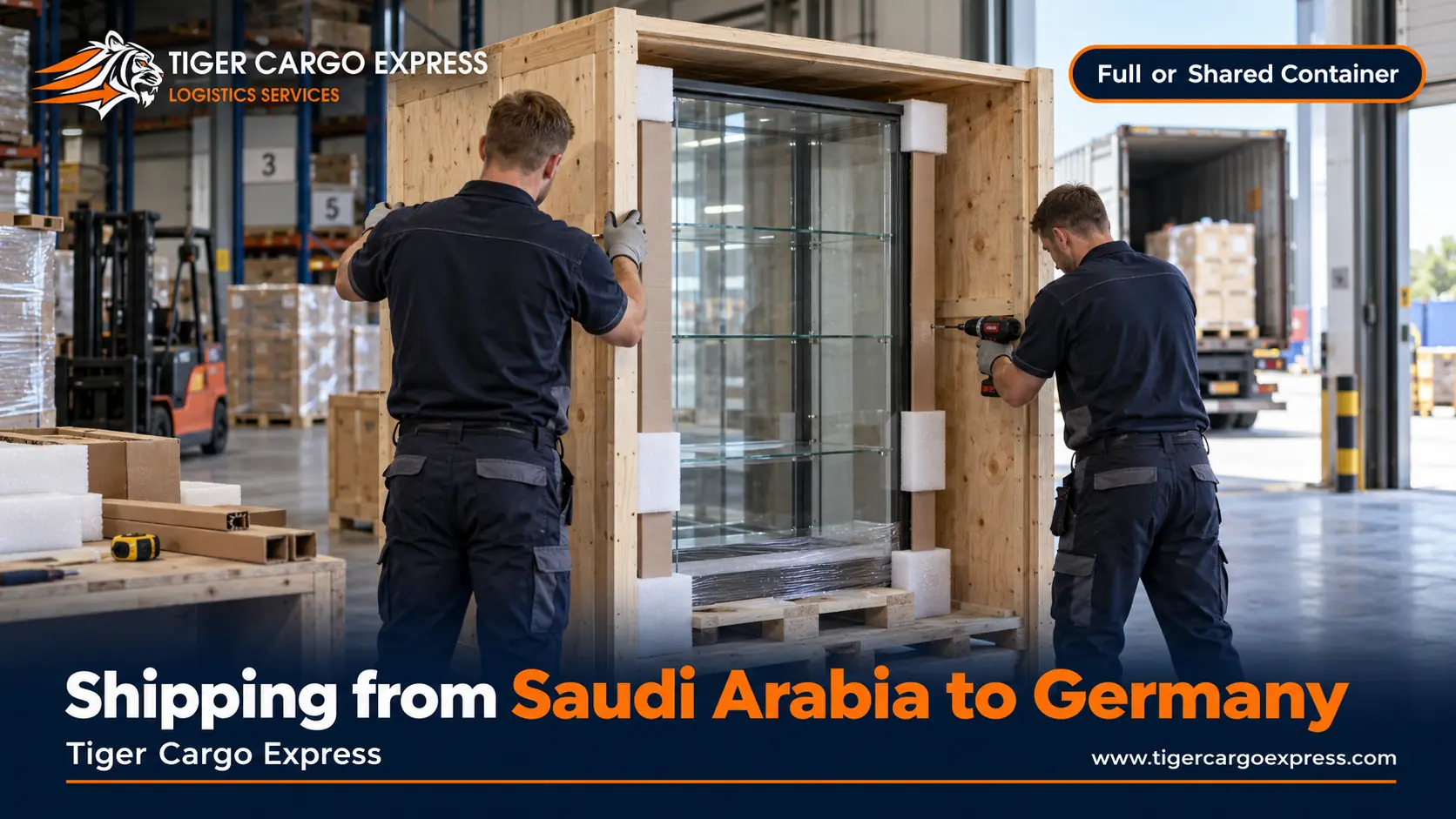 Furniture moving from Saudi Arabia to Germany with treated timber crates and numbered inventory
