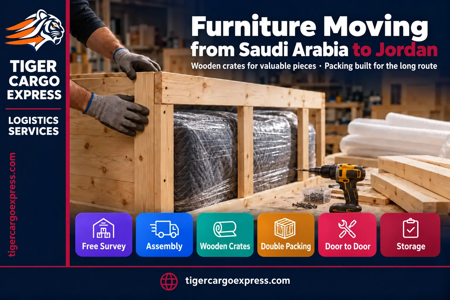 Furniture moving from Saudi Arabia to Jordan — building a wooden crate for valuable pieces