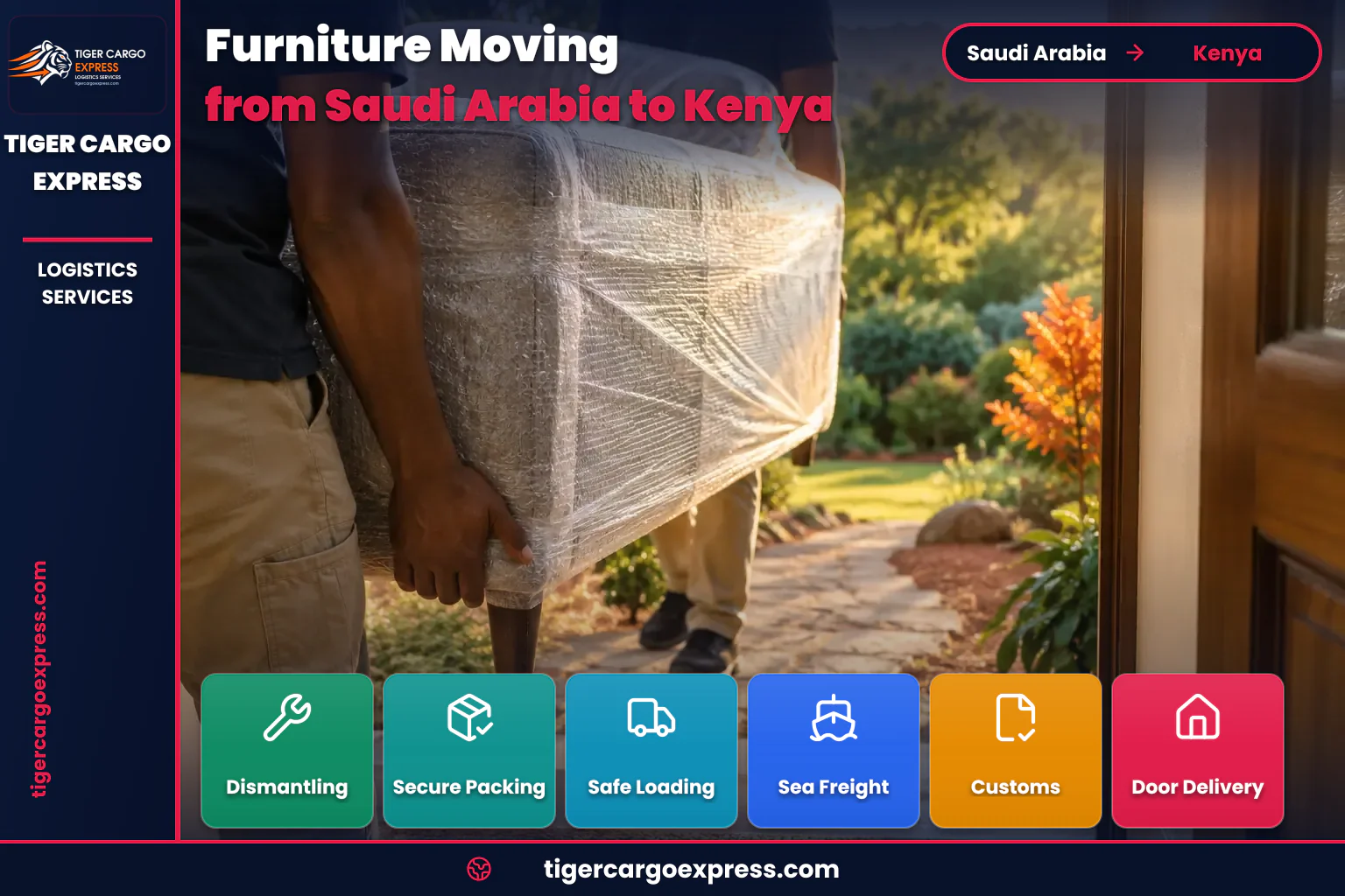 Household furniture delivery from Saudi Arabia to a house with a garden in Kenya
