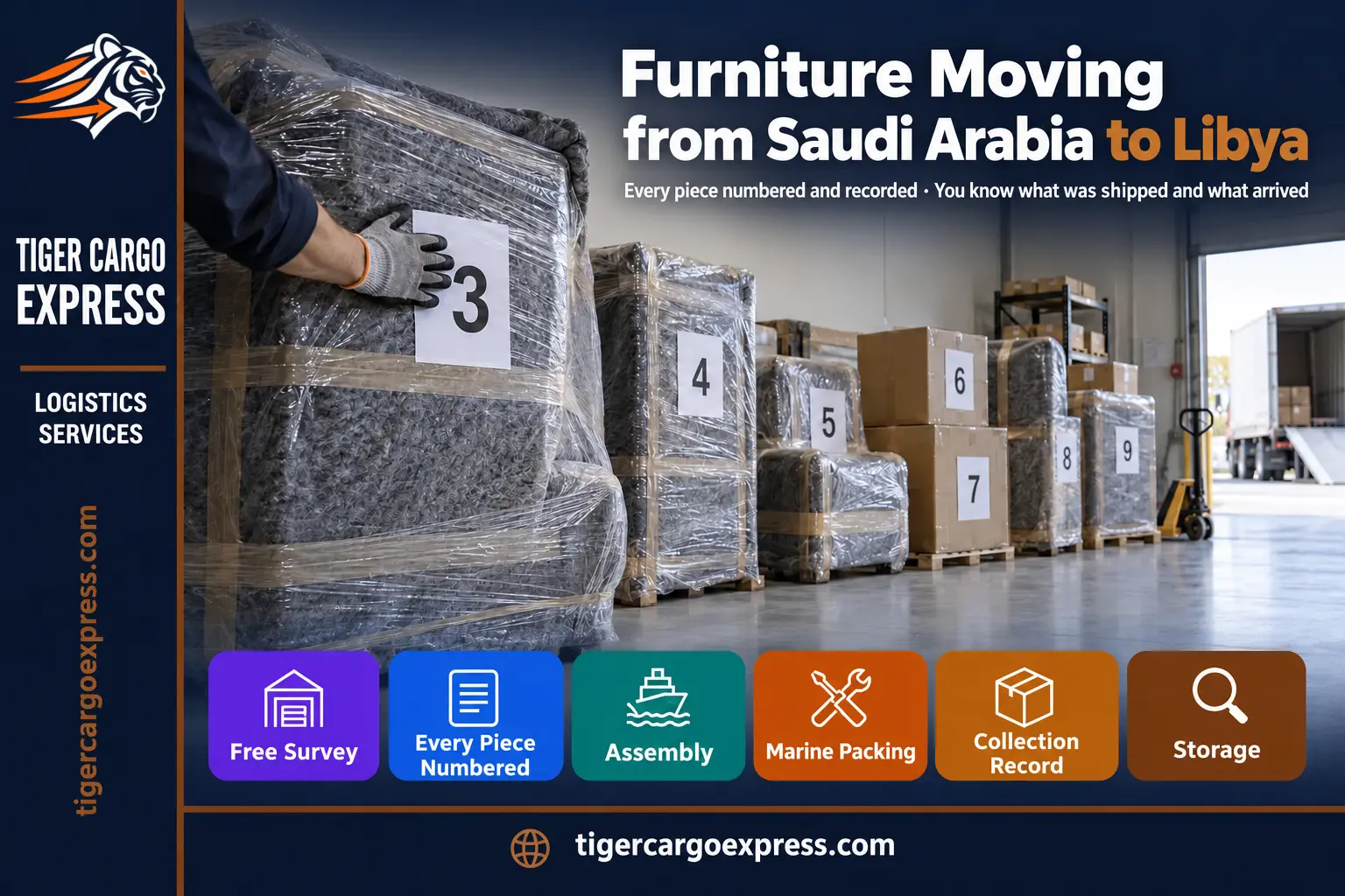 Furniture moving from Saudi Arabia to Libya — numbering every piece before loading