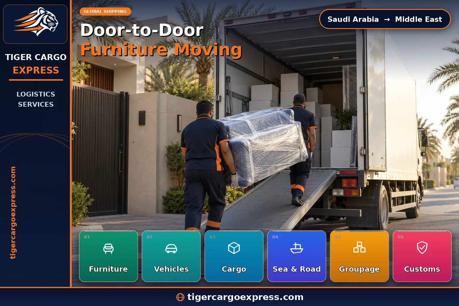Door-to-door household goods moving from Saudi Arabia to the Middle East