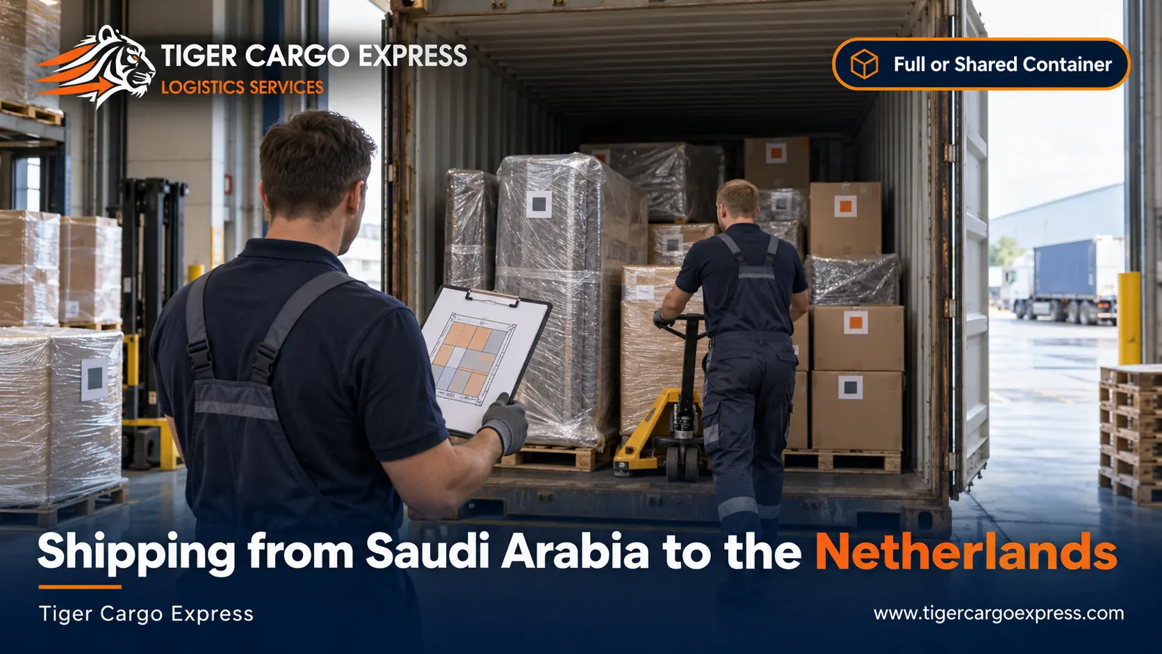 Furniture moving from Saudi Arabia to the Netherlands with organised loading and clear numbering