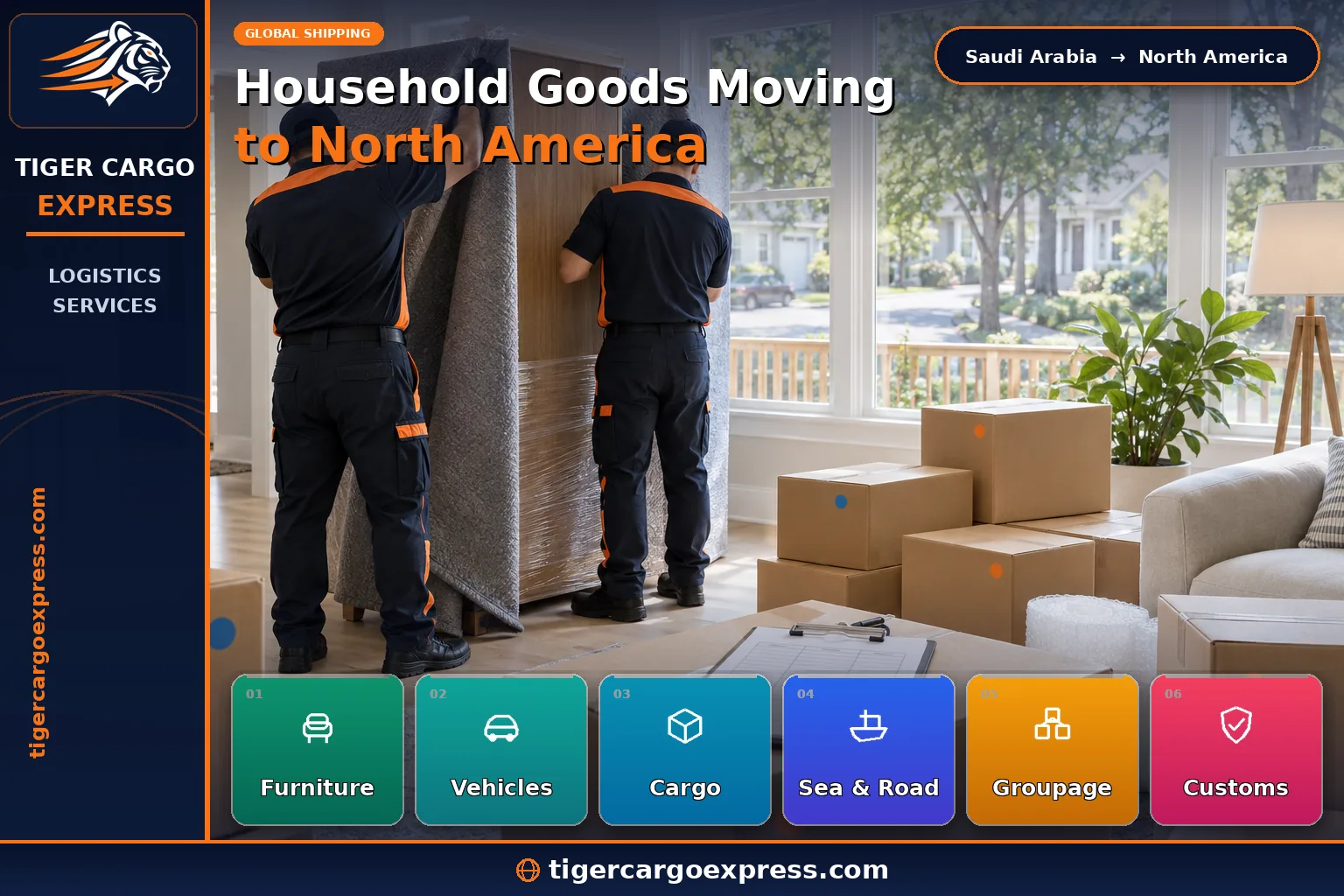 Household goods moving from Saudi Arabia to North America with a detailed itemised inventory
