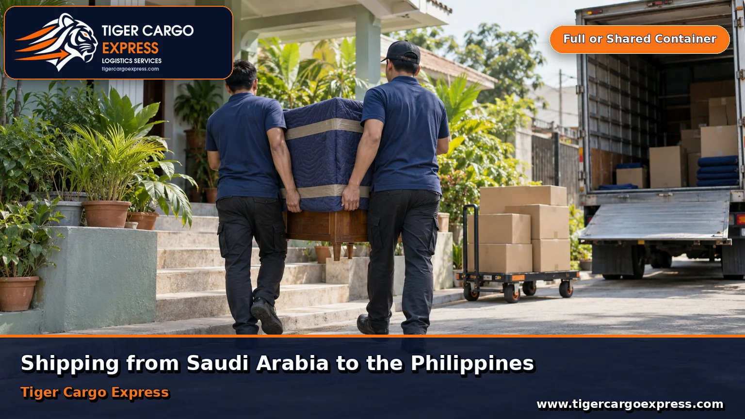 Furniture moving from Saudi Arabia to the Philippines with delivery at a pastel-coloured Filipino house