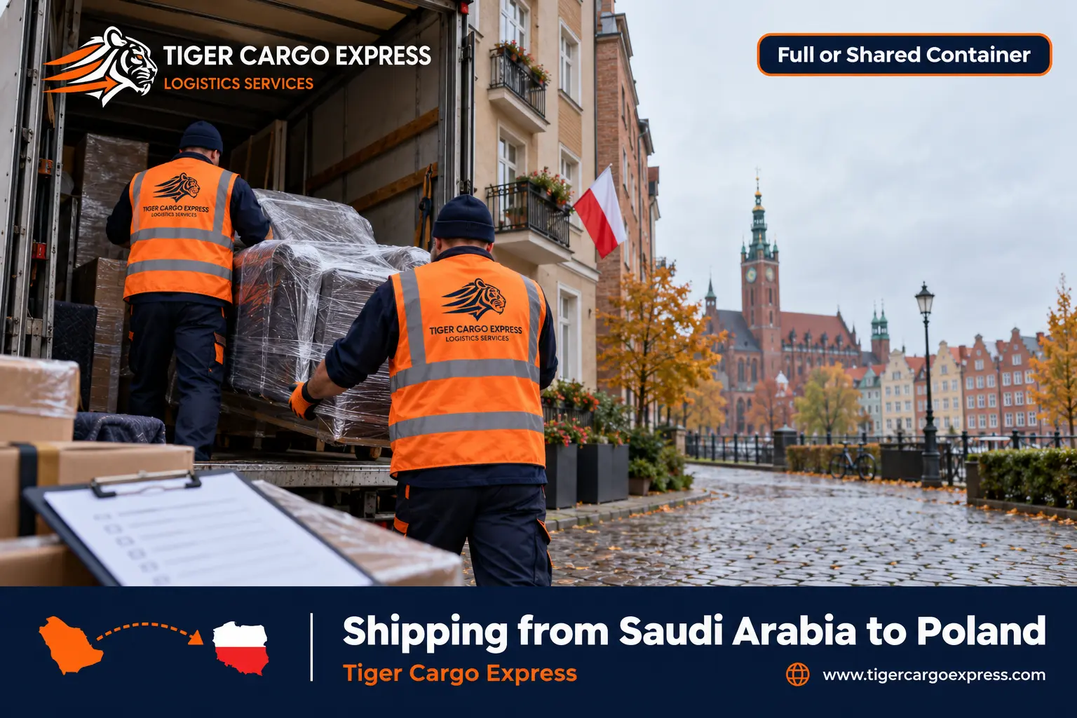 Furniture moving from Saudi Arabia to Poland with professional packing and a numbered inventory