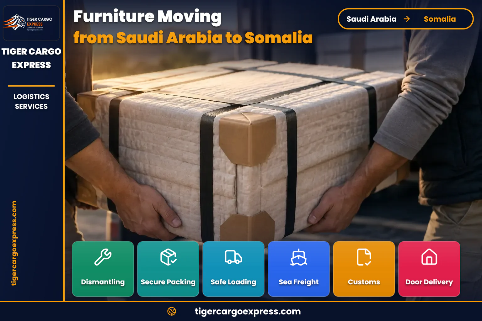Household goods moving from Saudi Arabia to Somalia packed for manual handling