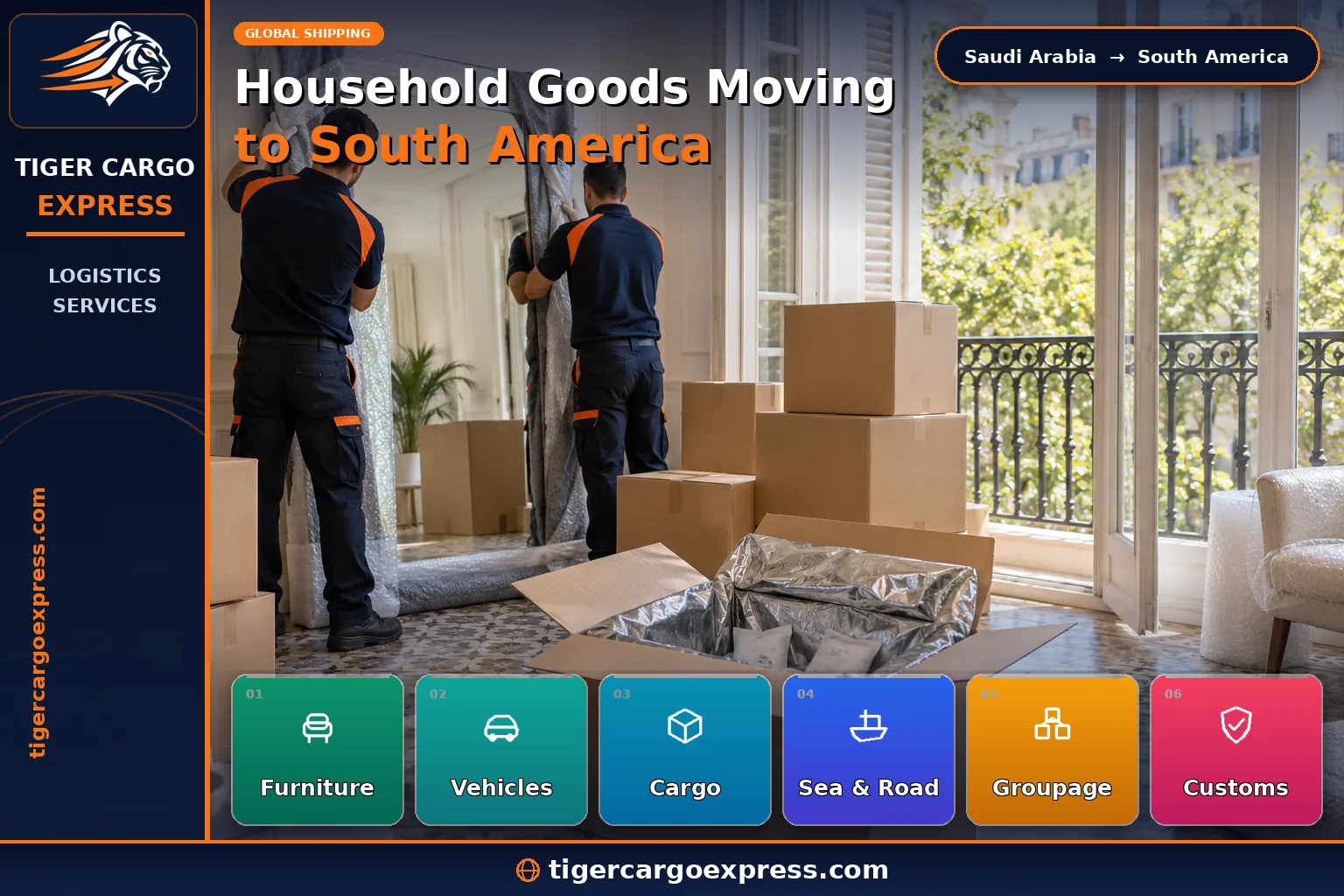 Household goods moving from Saudi Arabia to South America packed for a long voyage
