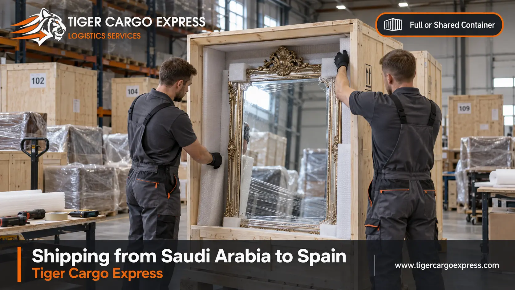 Furniture moving from Saudi Arabia to Spain with professional packing and a valued Spanish inventory