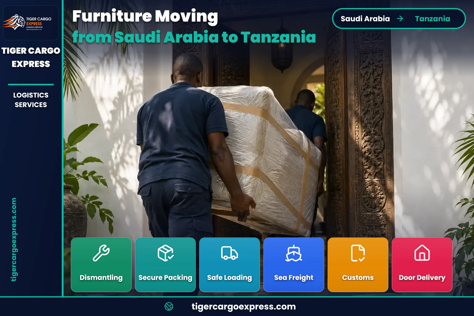 Household goods moving from Saudi Arabia to Tanzania delivered to a coastal courtyard