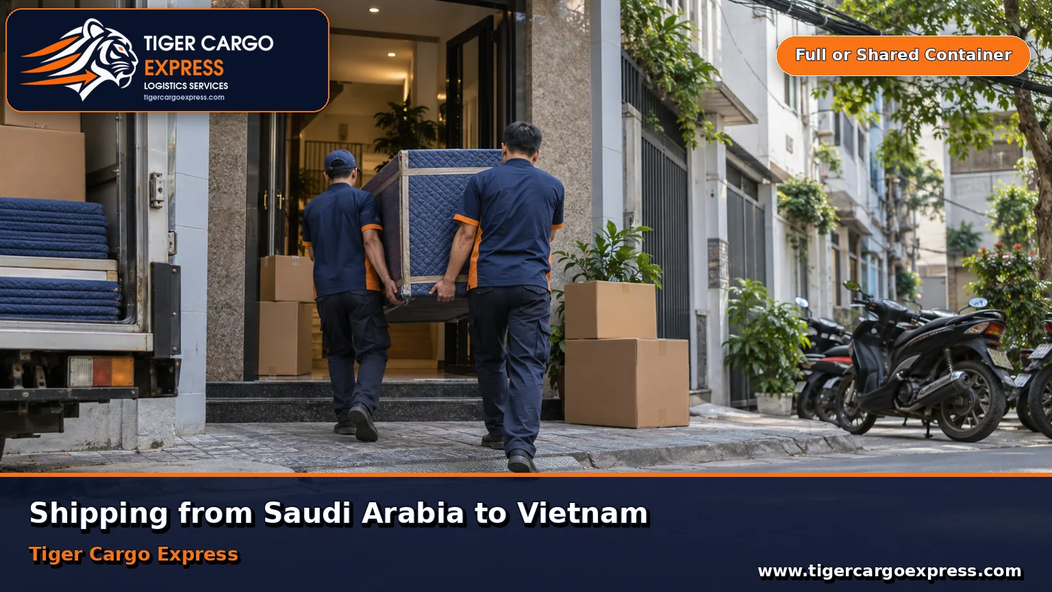 Furniture moving from Saudi Arabia to Vietnam with delivery at a narrow tube-house on a dense street