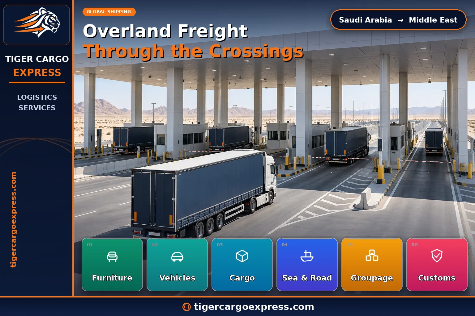 Overland freight from Saudi Arabia to Middle East countries across the border crossings