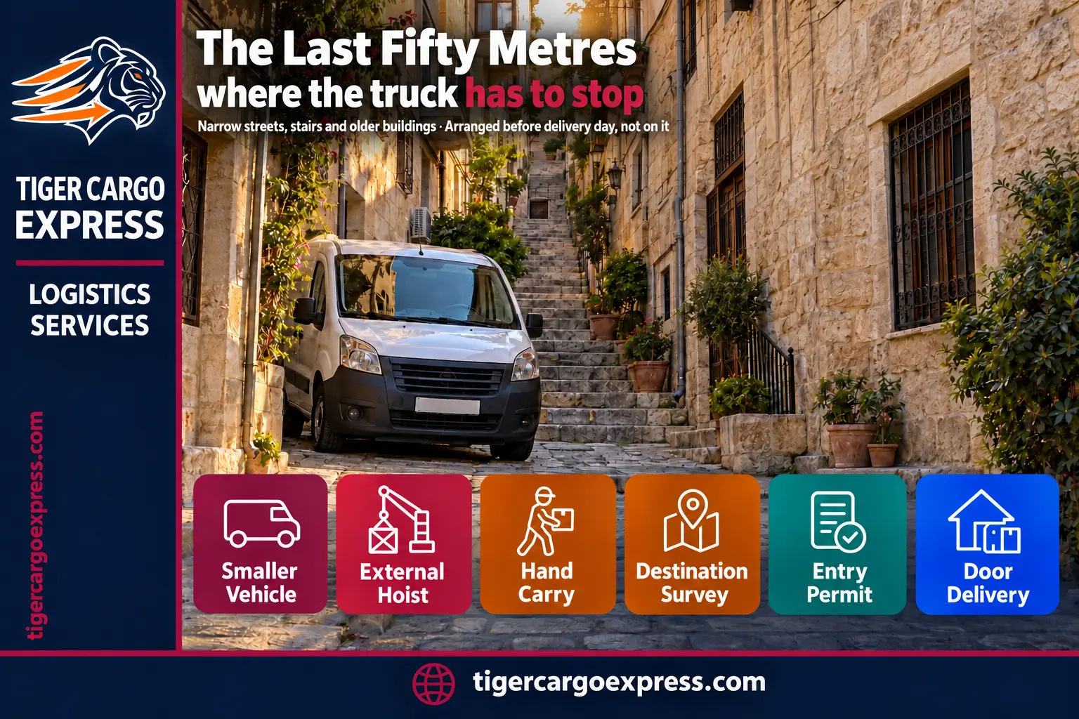 The last fifty metres — where the truck has to stop in Lebanon's narrow streets