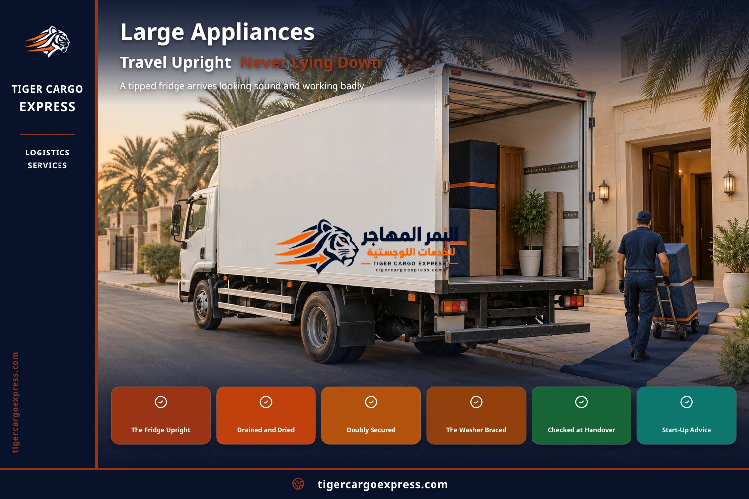 Large appliances travel upright, never lying down