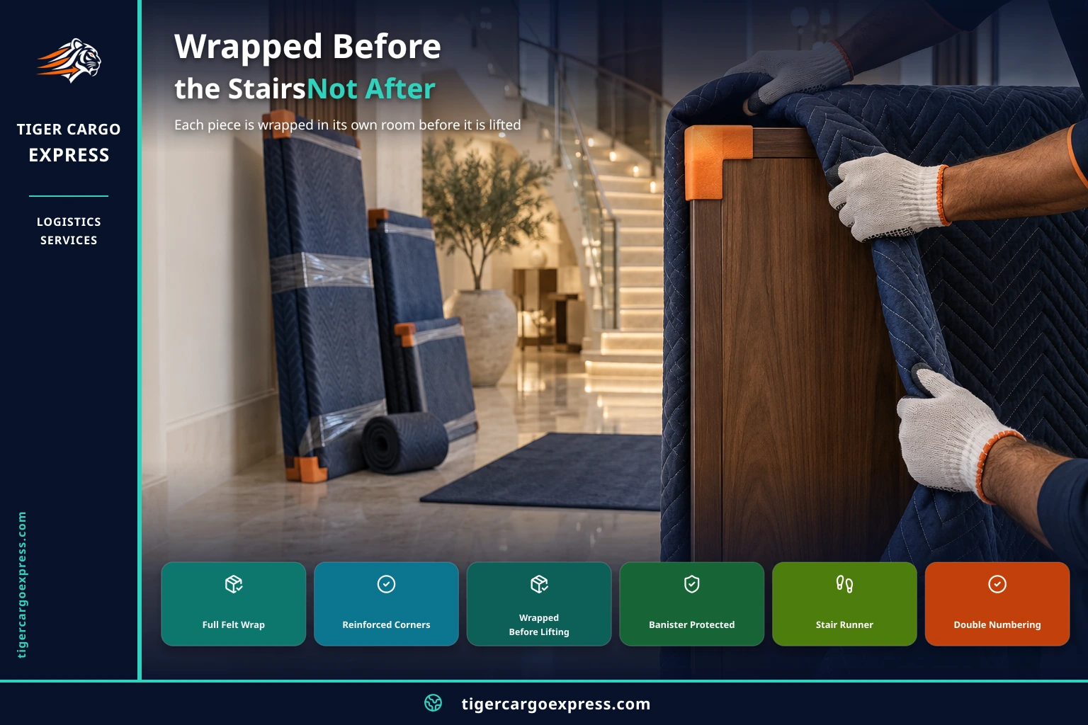 Wrapped before the stairs, not after