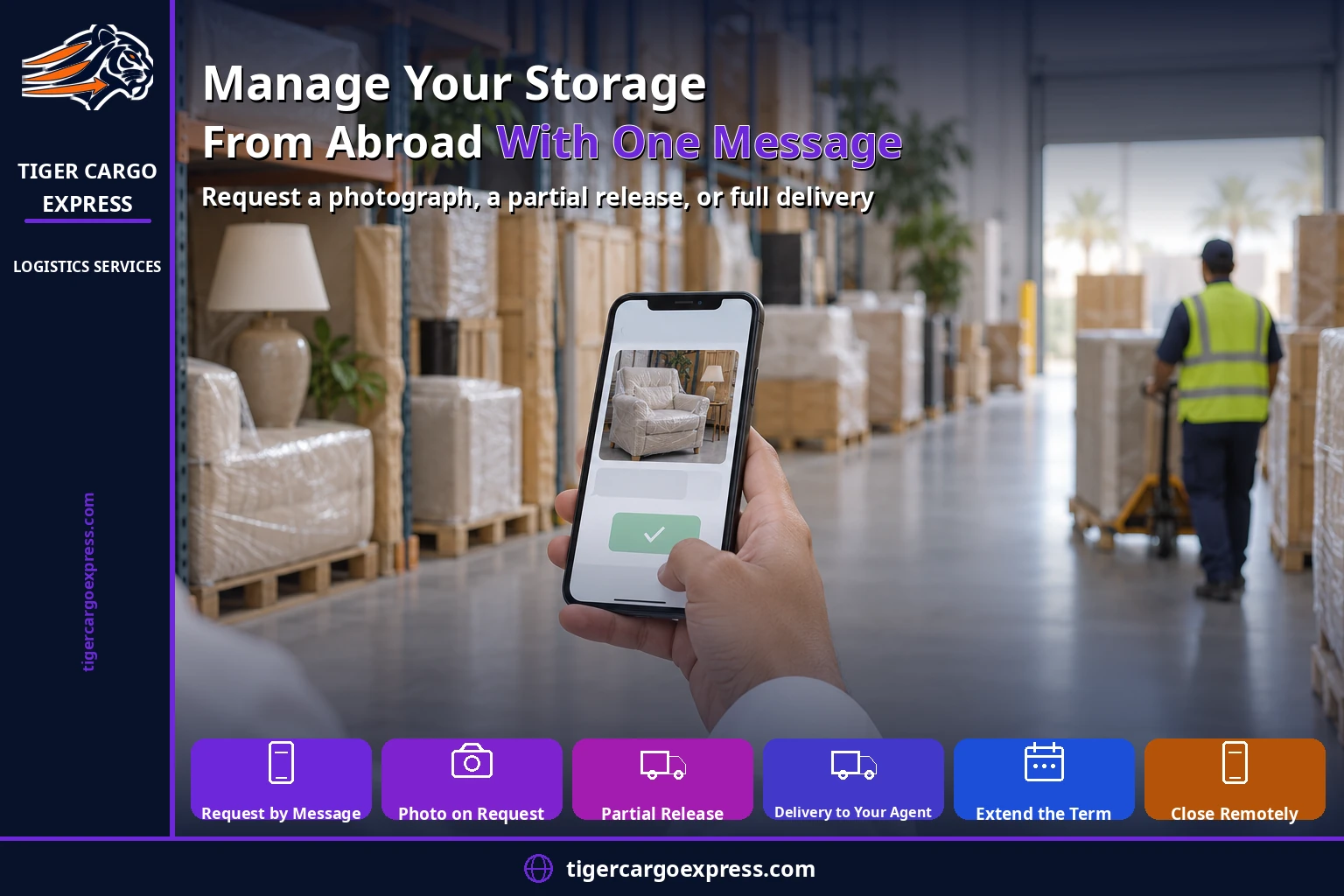 Manage your storage from abroad with one message