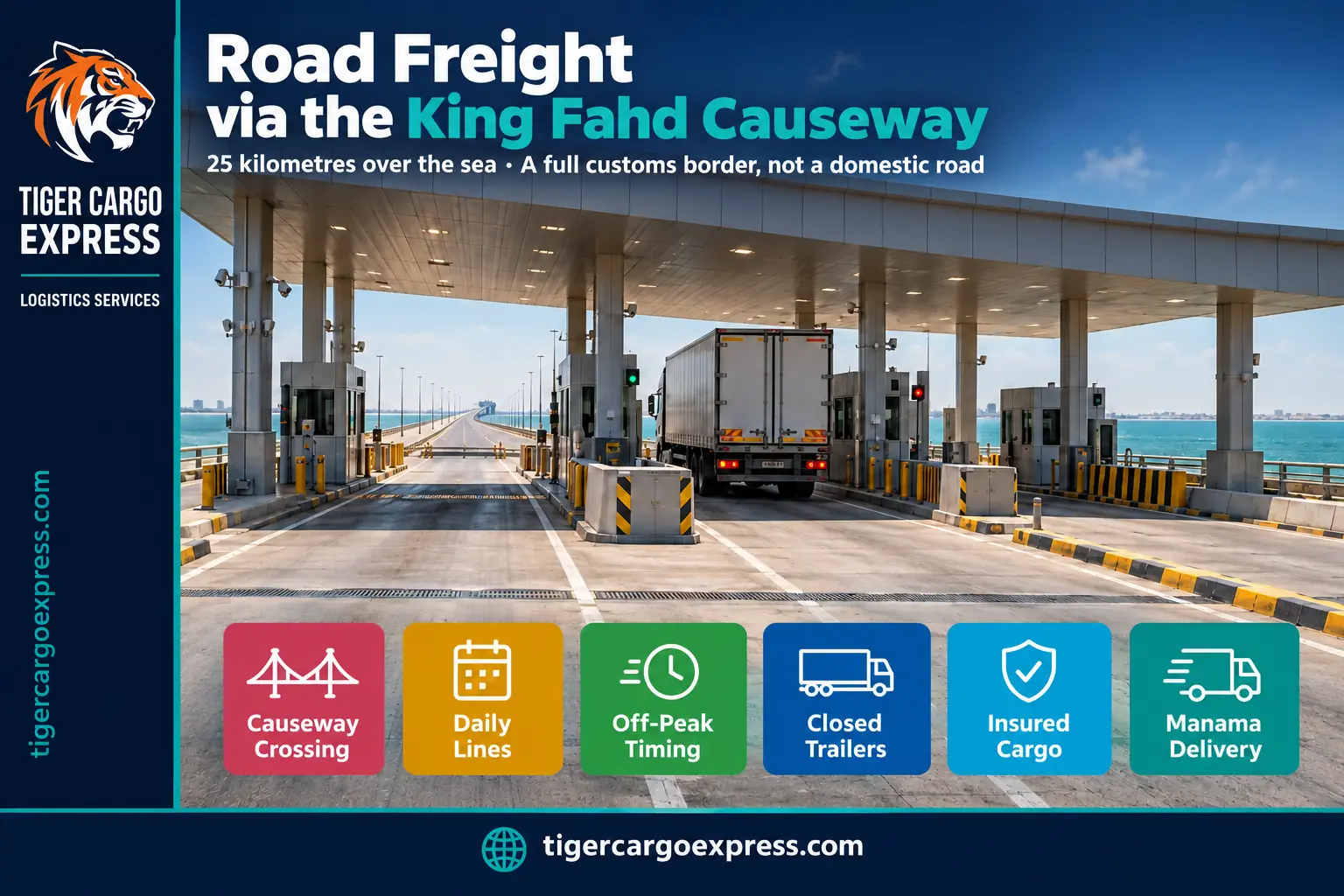 Road freight from Saudi Arabia to Bahrain across the King Fahd Causeway